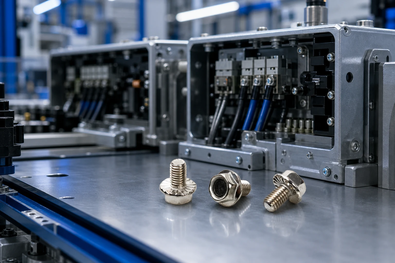 automotive fasteners — TNHO official product with illustrative industrial background (not a real site photo)