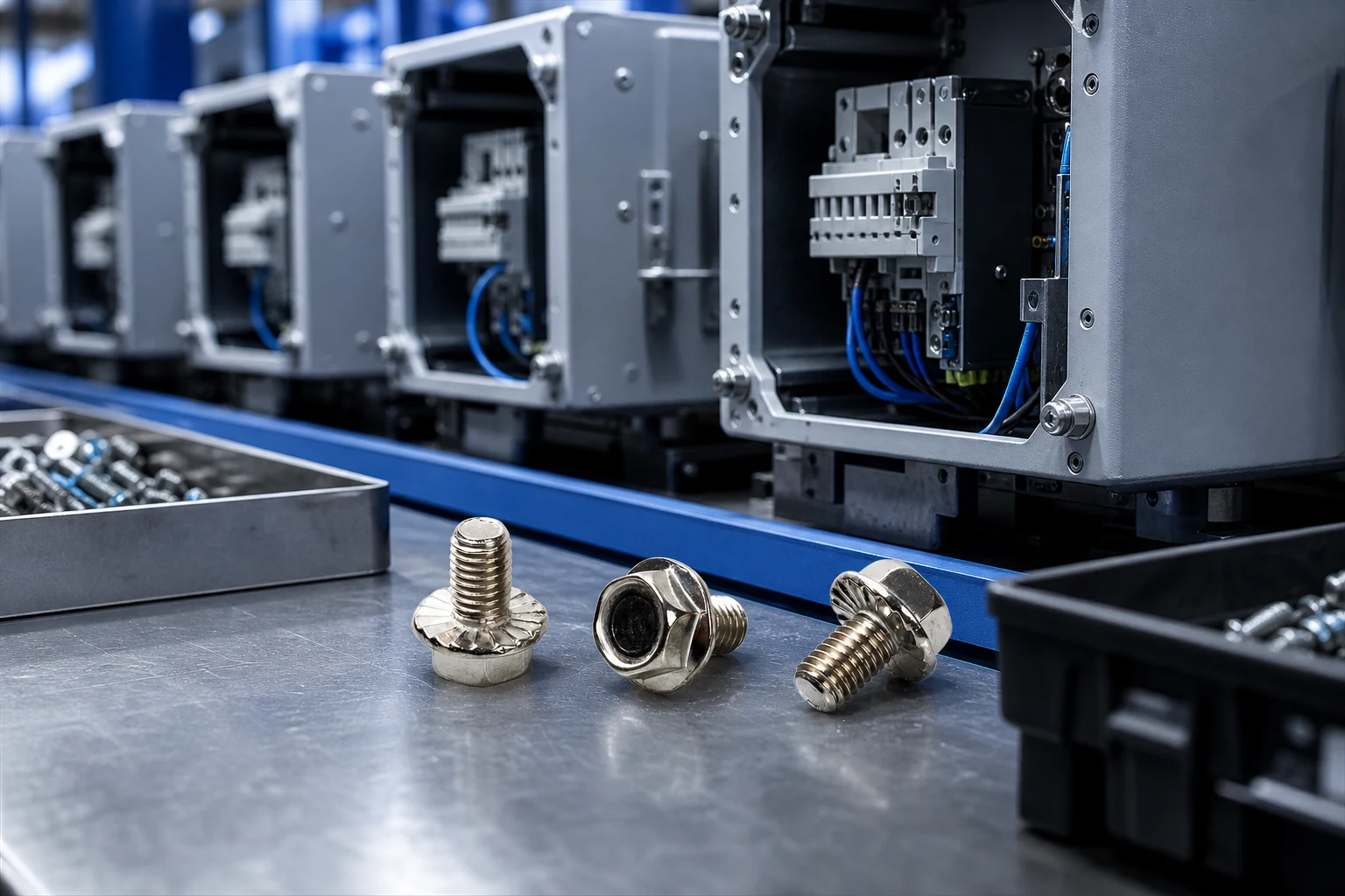 engine fasteners — TNHO official product with illustrative industrial background (not a real site photo)