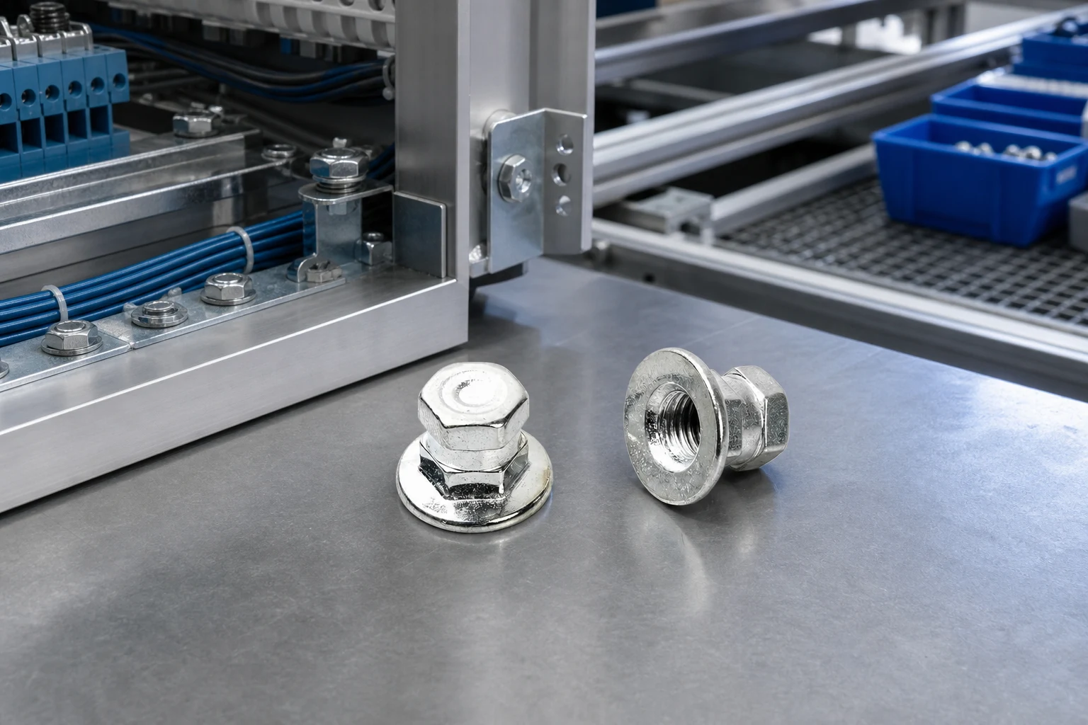 solar fasteners — TNHO official product with illustrative industrial background (not a real site photo)